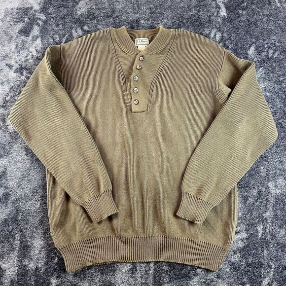 SOLD Vtg LL Bean Fisherman Heavy Knitted Sweater Half Button Pullover Men's XL - Picture 1 of 10